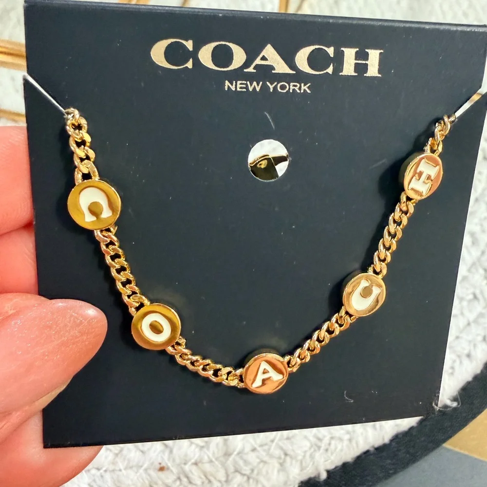 COACH Gold-Tone Chain Necklace with Enamel lettering. NWT - Picture 3 of 4